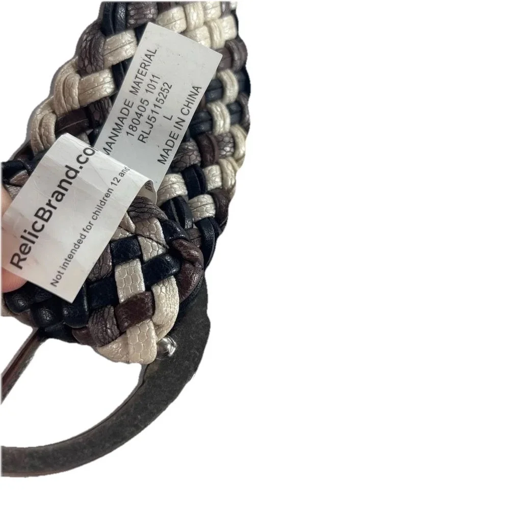 Relic‎ Braided Leather Belt Womens Sz M Black Floral Romantic Western Y2K Boho